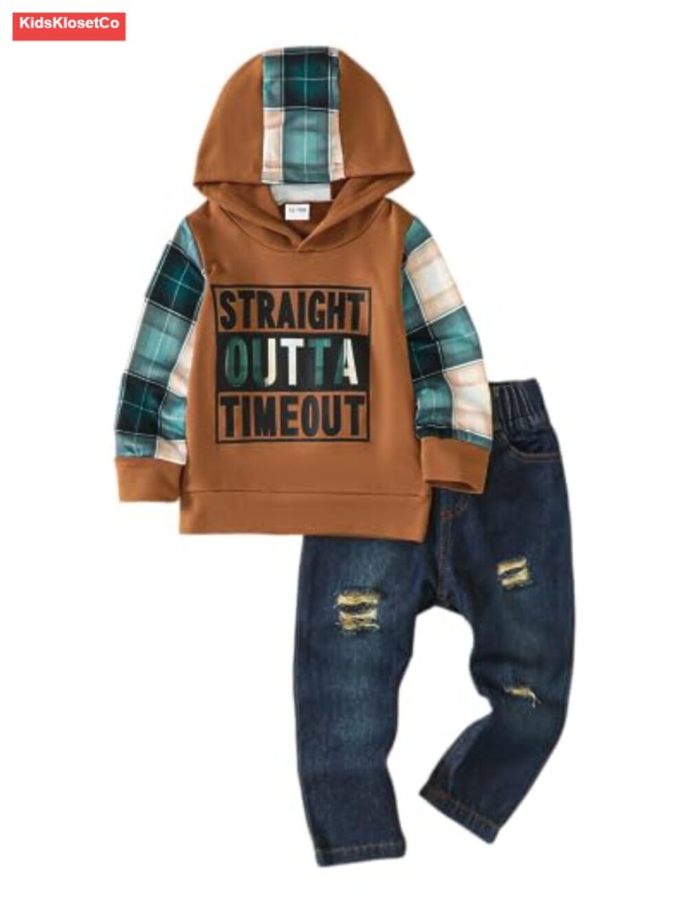 Toddler Boy 2-Piece Outfit Cotton Blend Hoodie & Ripped Jeans